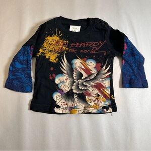 Ed Hardy Baby (6-9 months) Black Blue Graphic Long Sleeve Shirt Los Angeles Y2K
